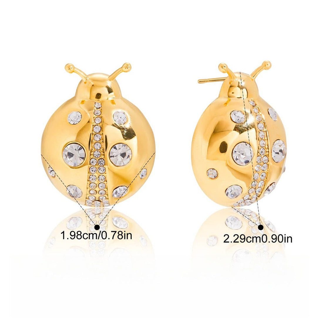 18k Gold Ladybug Necklace and Earrings Set with Zircon Details
