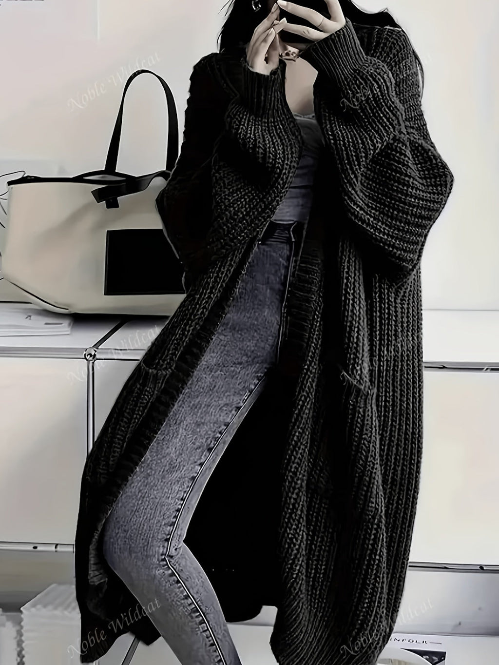 Women's Long Cardigan Over Knee V-Neck Chic