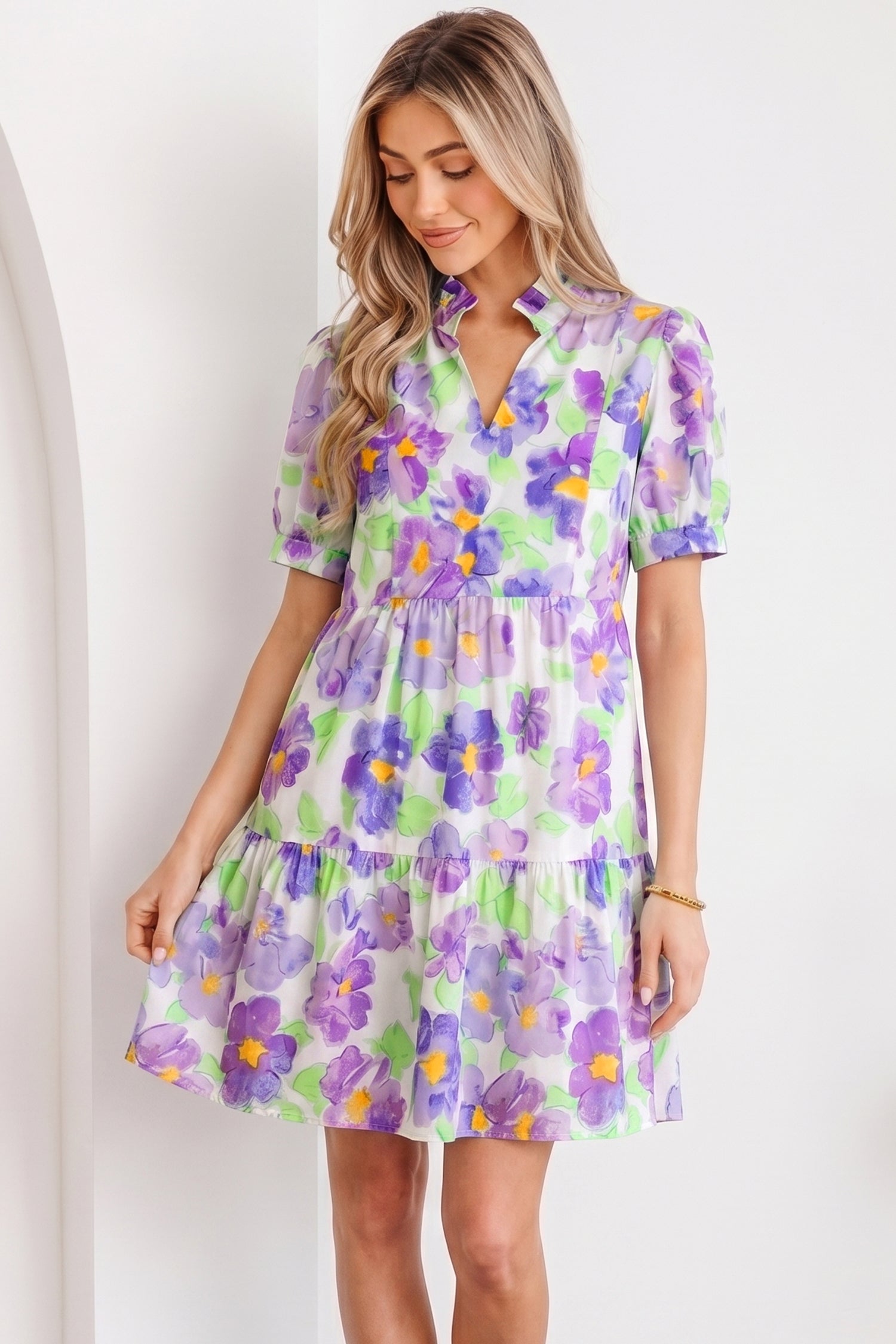 Penelope Tiered Ruffle Mini Dress: Floral Romantic Mini Dress