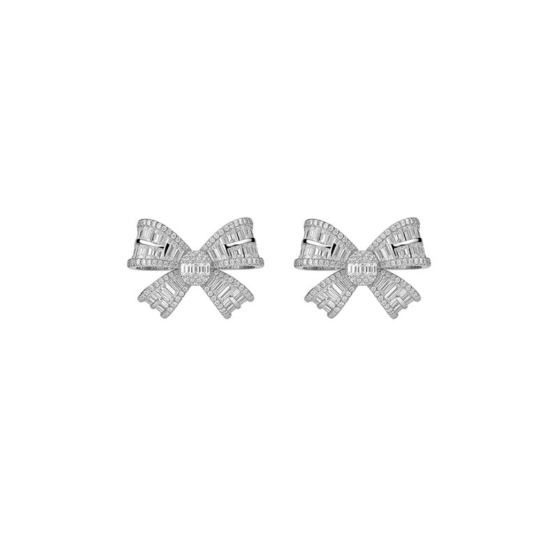 Women Minimalist Cubic Zirconia Bow Stud Earrings,Niche Delicate Versatile High Grade Fashion Dangle Earrings For Daily Occasion Jewelry