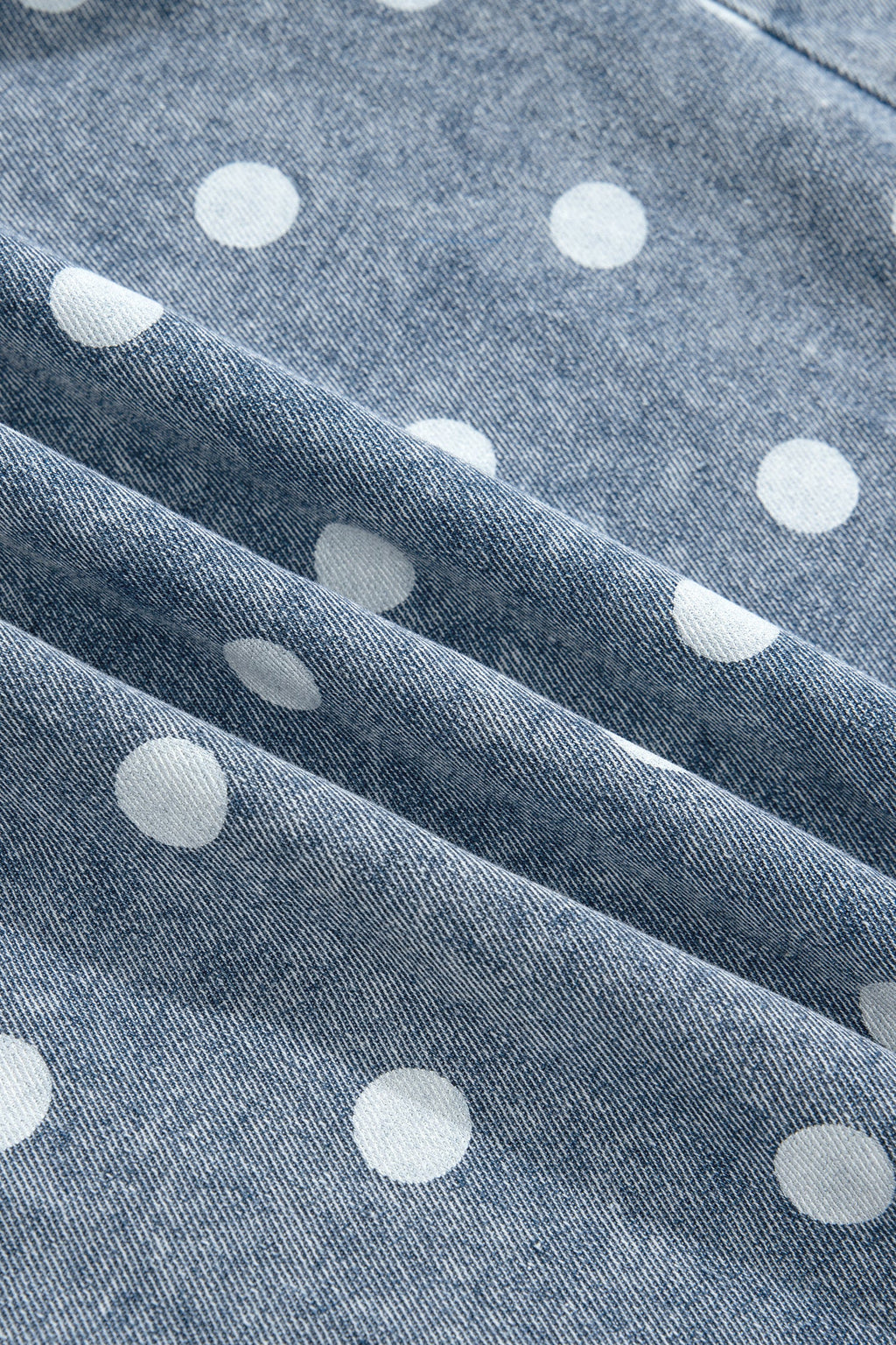 Polka Dot Denim Tie V-Neck Pleated Romper