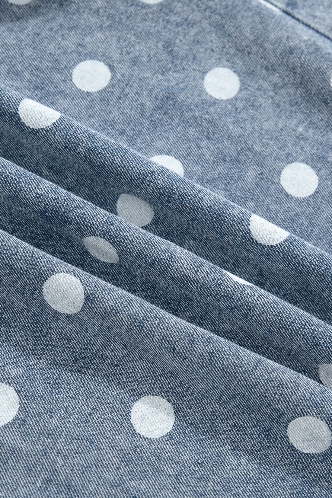 Polka Dot Denim Tie V-Neck Pleated Romper