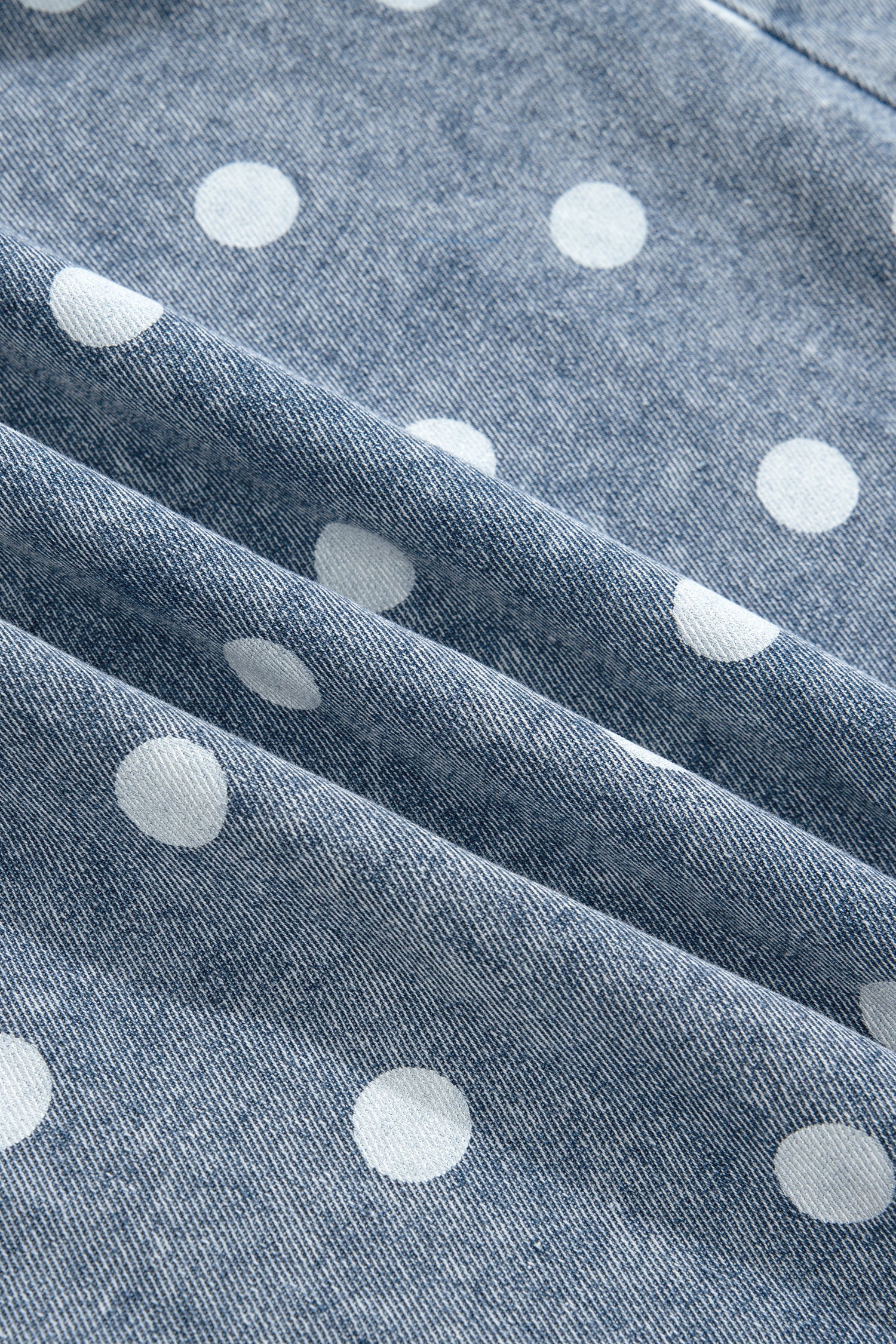 Polka Dot Denim Tie V-Neck Pleated Romper