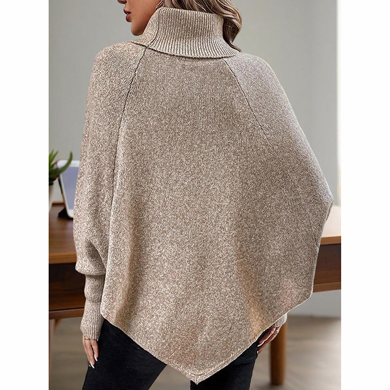 Women's Button Detail Turtleneck Sweater with Asymmetric Hem - Image 3