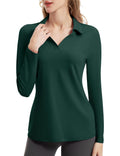FKEEP Womens Tennis Golf Shirt Long Sleeved Top Sport Activewear V-Neck Workout Athletic (Aquamarine XL)