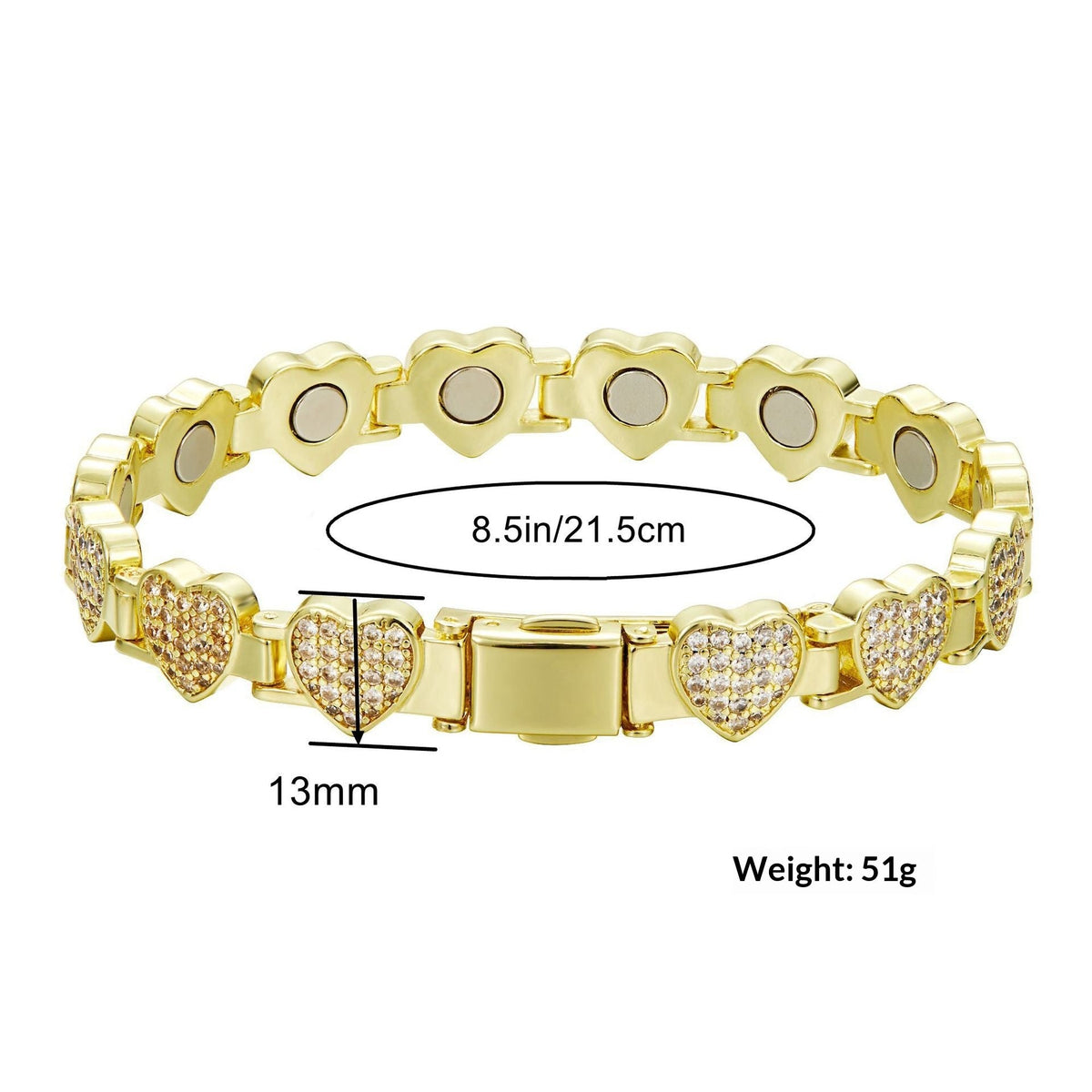 Fashionable Heart-shaped Brass-plated 14K Gold Bracelet