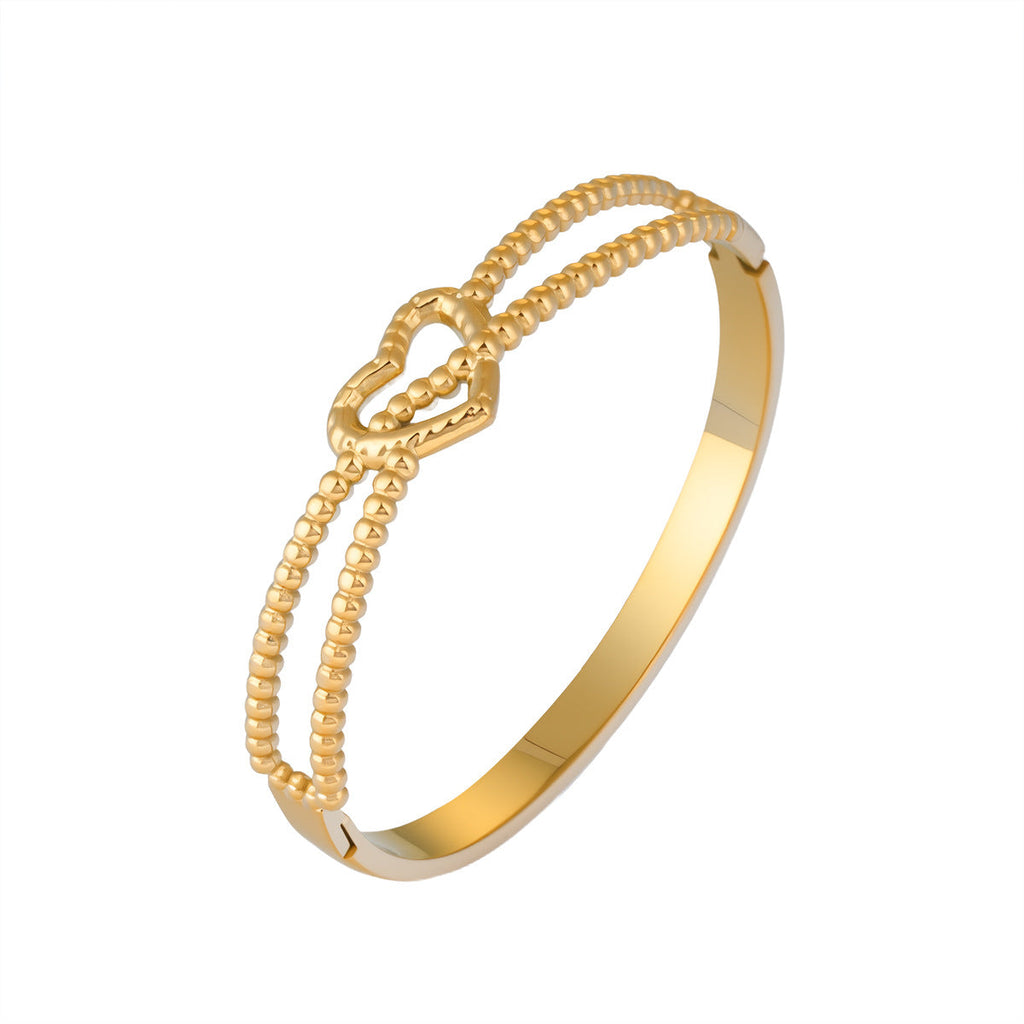 European American Style Women Bangle, Niche High End Hollow Out Heart Double Layer Design, Light Luxury Fashion Hand Jewelry
