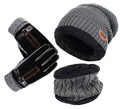 Knitted Hat and Scarf Set Winter Fleece Lining Wool Beanie Hat Neck Warmers for Men Women (Gray)