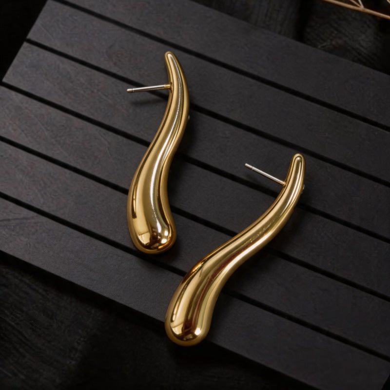 Womens Minimalist Twisted Curved Metal Dangle Earrings,Smooth Gold Tone Curved Bar Earrings For Beach Vacation Daily Wear