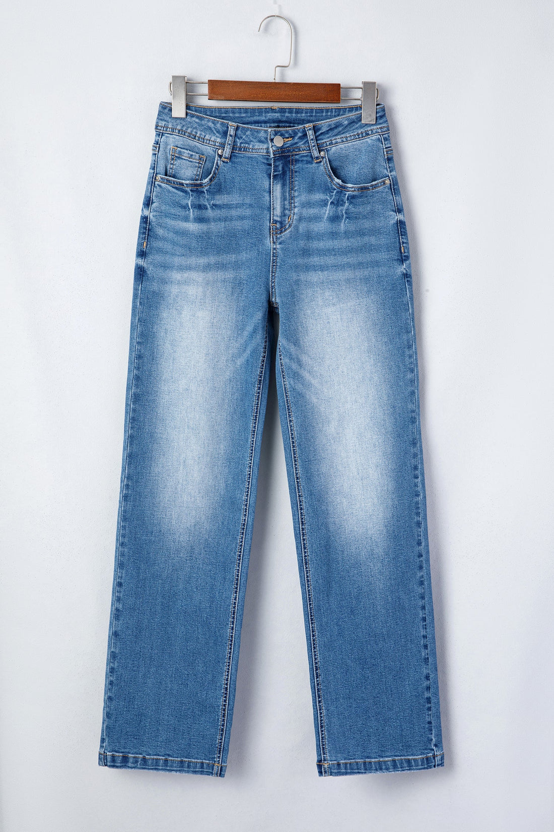 Acid Wash Denim Straight Leg Jeans in Blue