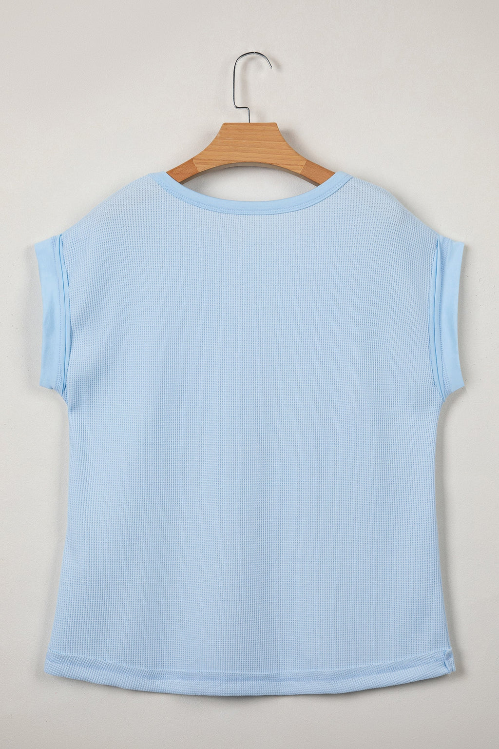 Waffle Patchwork Raw Seam Short Sleeve T-Shirt in Pink