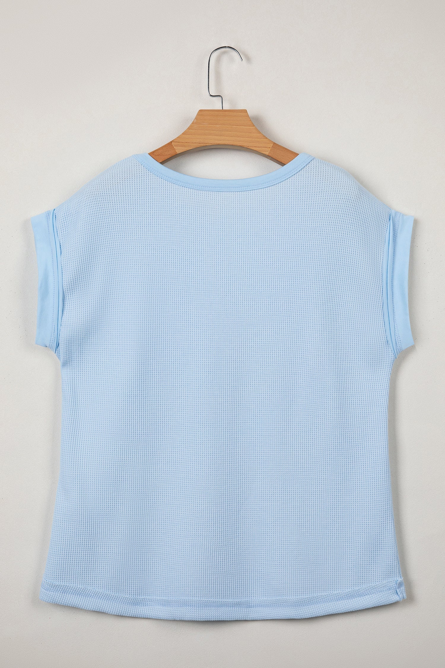 Waffle Patchwork Raw Seam Short Sleeve T-Shirt in Pink
