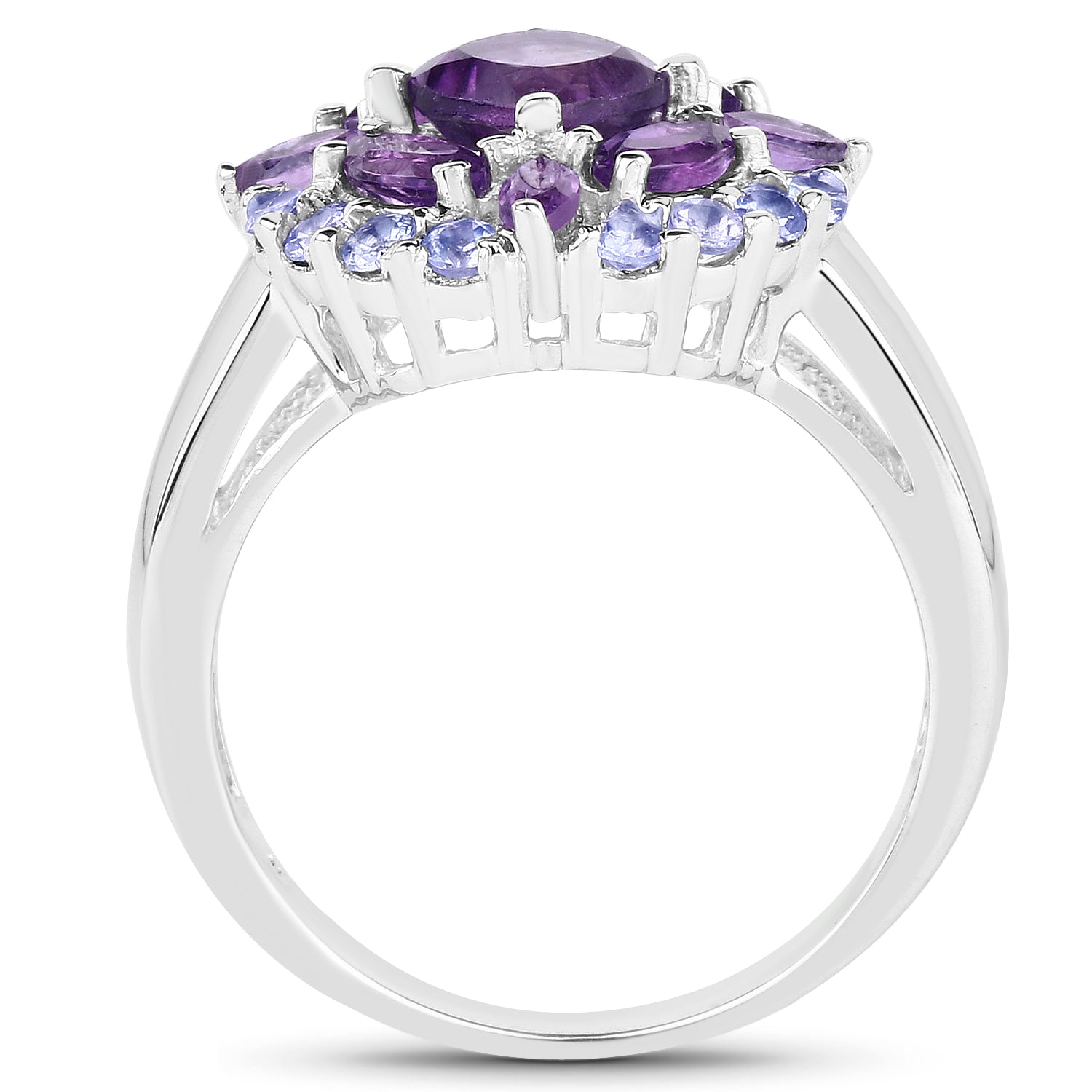 2.19 Carat Genuine Amethyst and Tanzanite .925 Sterling Silver Ring