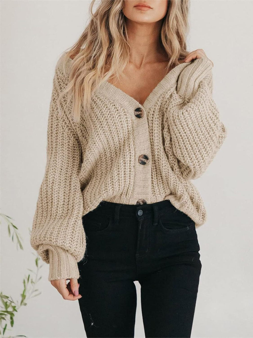 Button Up Ribbed Knit Long Sleeve Cardigan in Charcoal Grey - Image 7