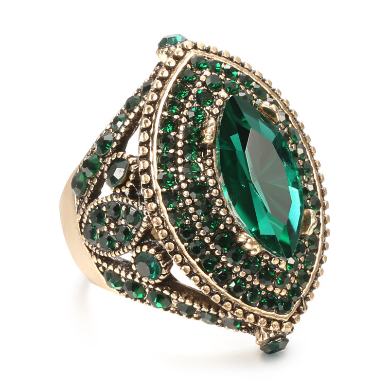 European And American Gold-Plated Crystal Gemstone Rings, Fashionable Bohemian Retro Rings, Cross-Border Jewelry Wholesale