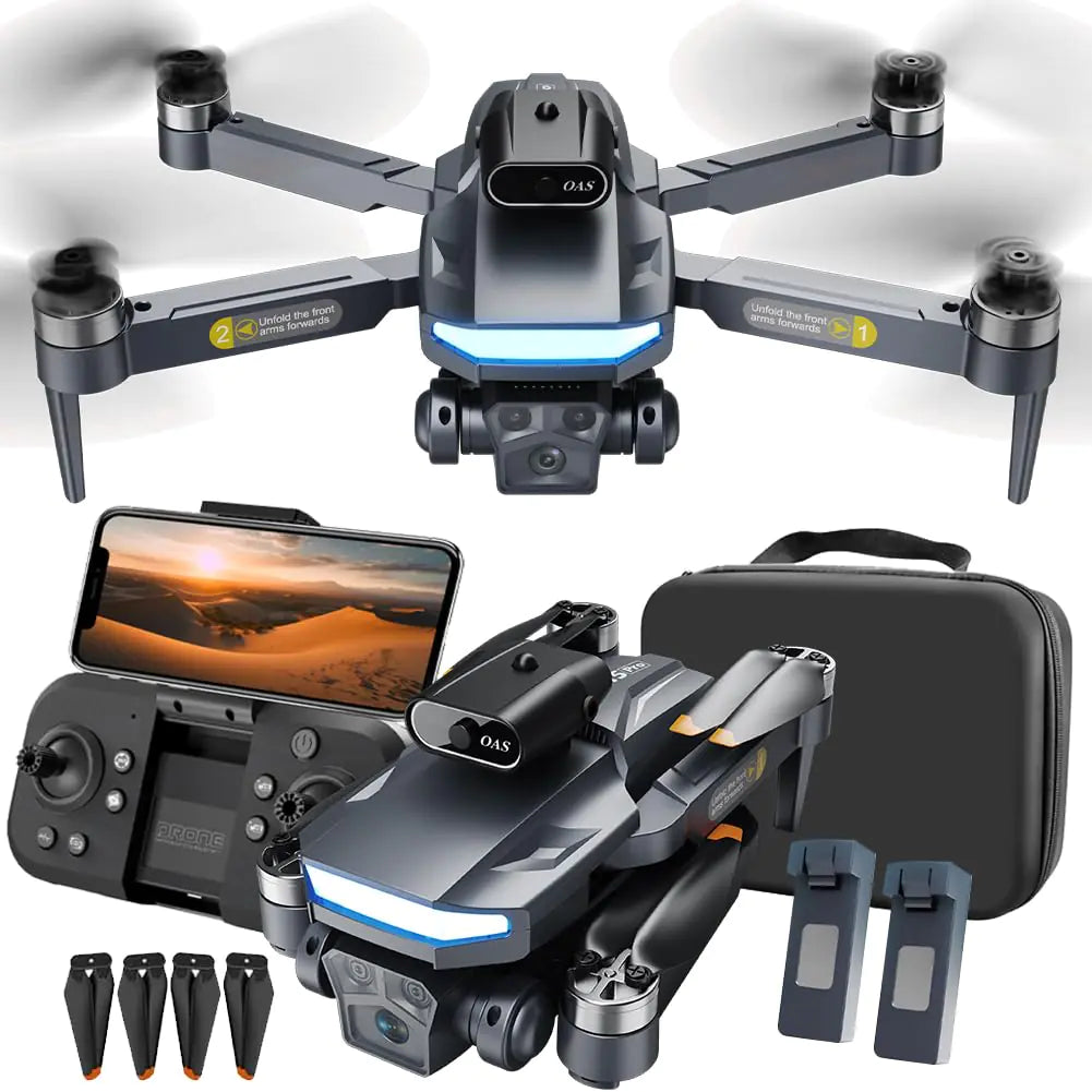 Brushless Motor Drone with Camera for Beginners WiFi FPV Quadcopter with 4K HD Camera Auto Hover 3D Flips Headless Mode Trajectory Flight Obstacle avoidance2 Batteries