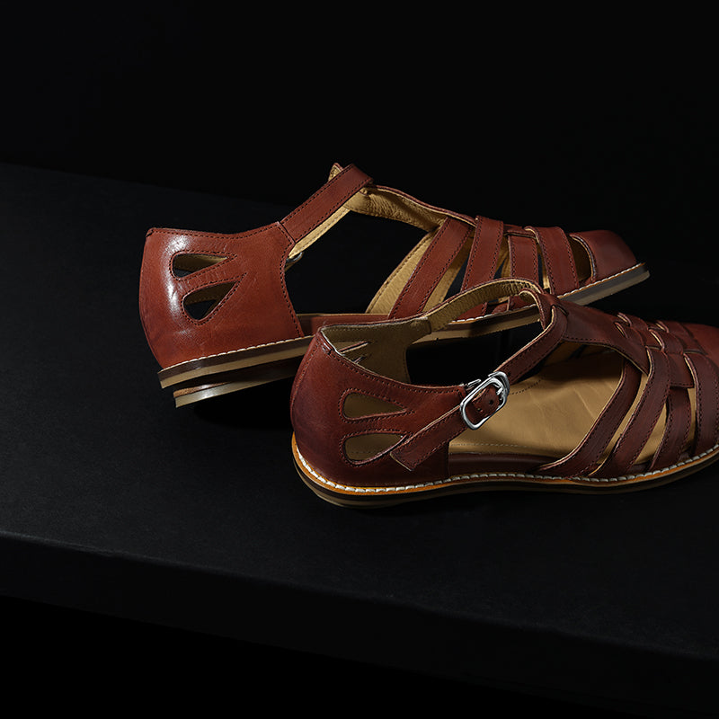 Women's Washed Leather Fisherman Sandals Closed-Toe Woven Strap