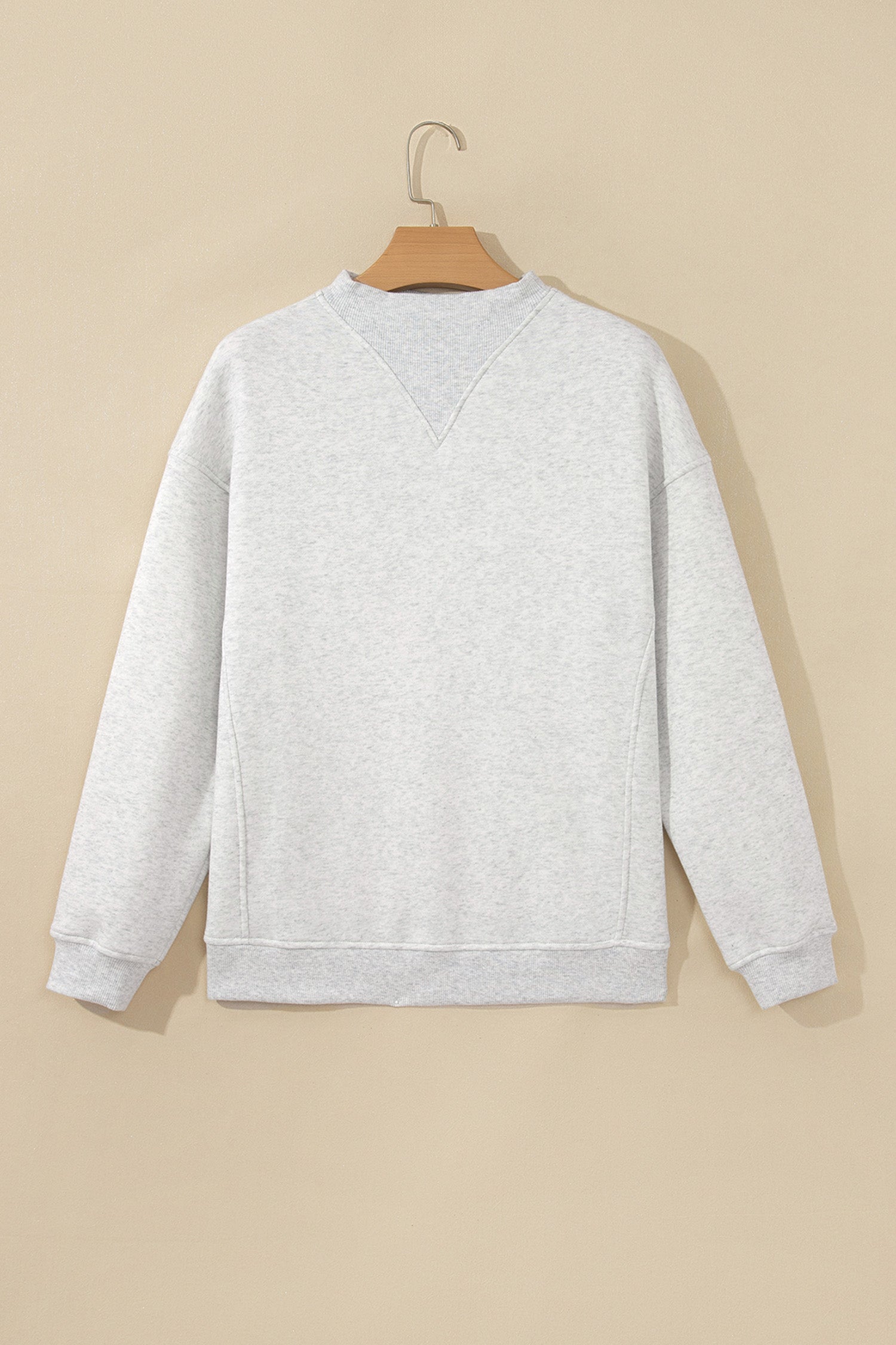 Solid Fleece Lined Mock Neck Ribbed Trim Sweatshirt