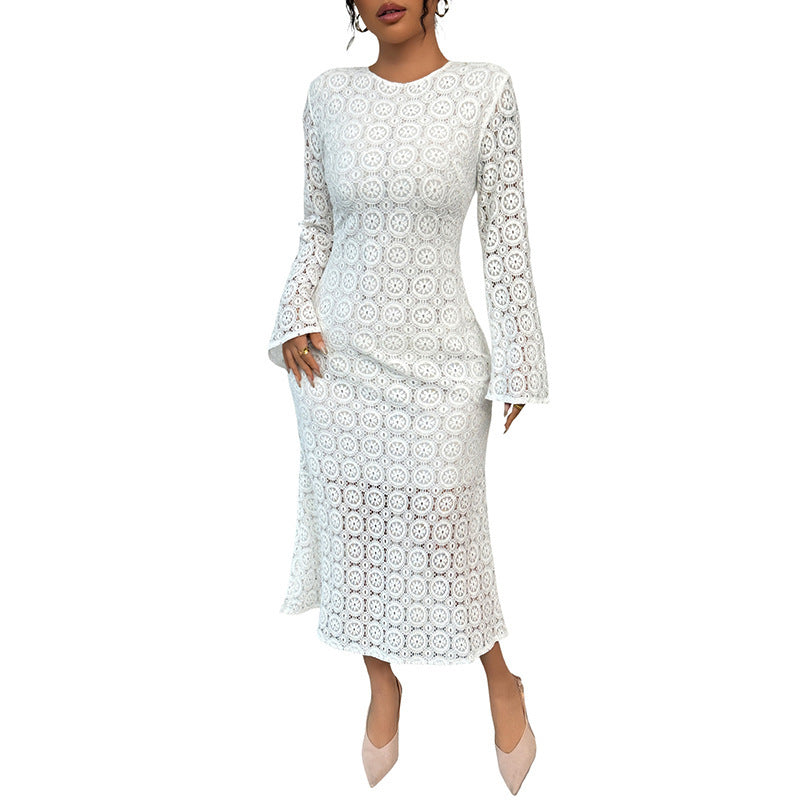 White Lace Fishtail Midi Dress