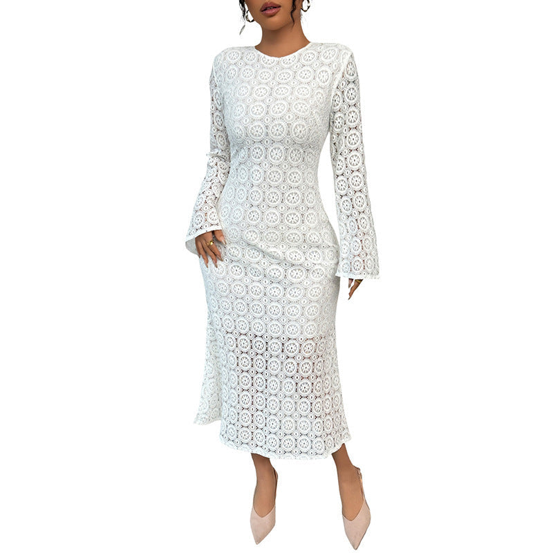 White Lace Fishtail Midi Dress