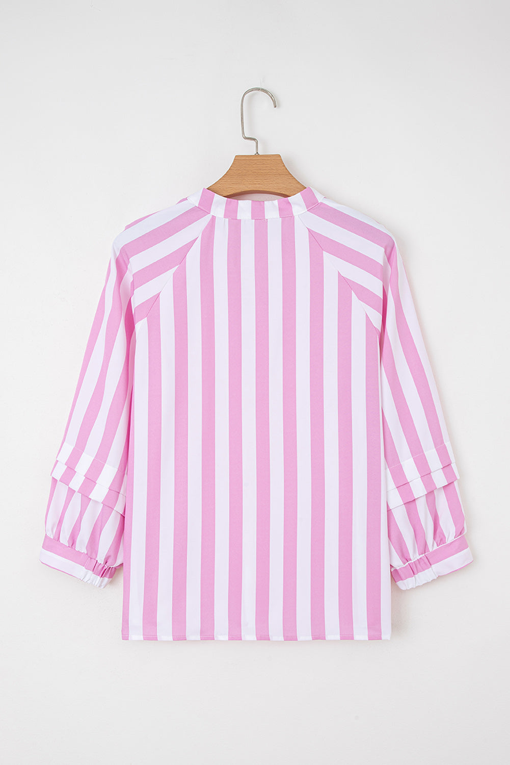 Stripe Puff Sleeve Buttoned V-Neck Blouse