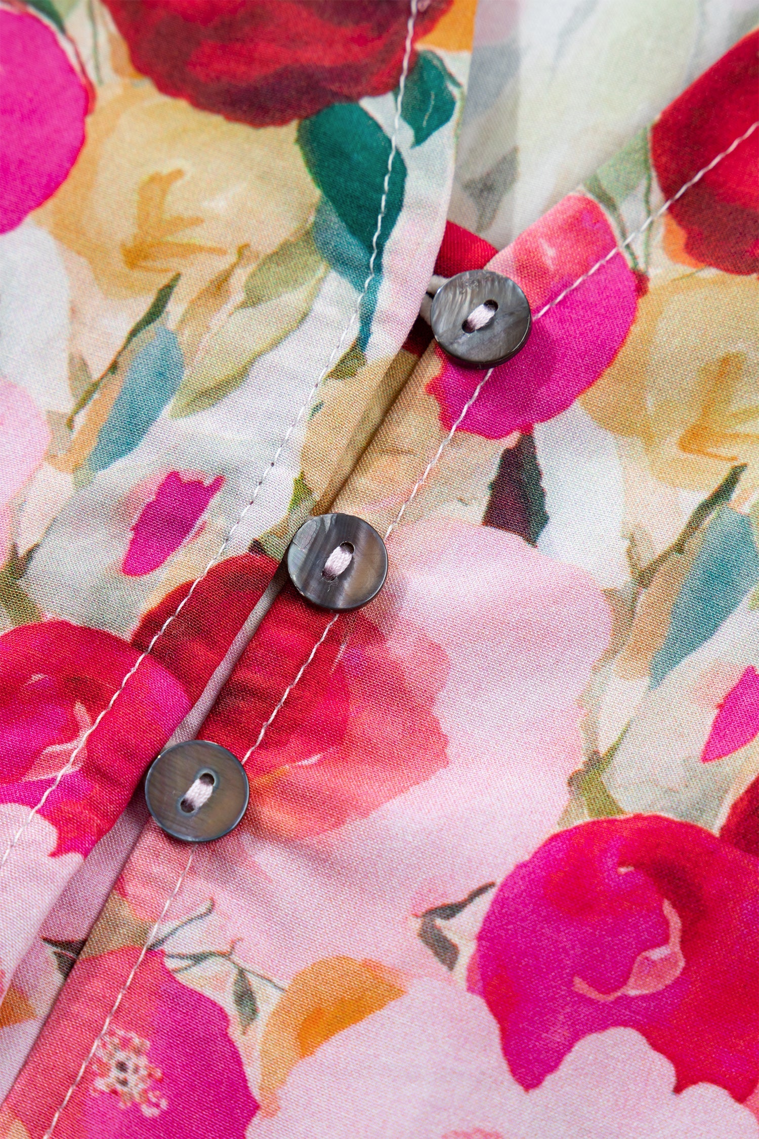 Oaklynn Puff Short Sleeve Floral V-Neck Top in Pink Red Yellow