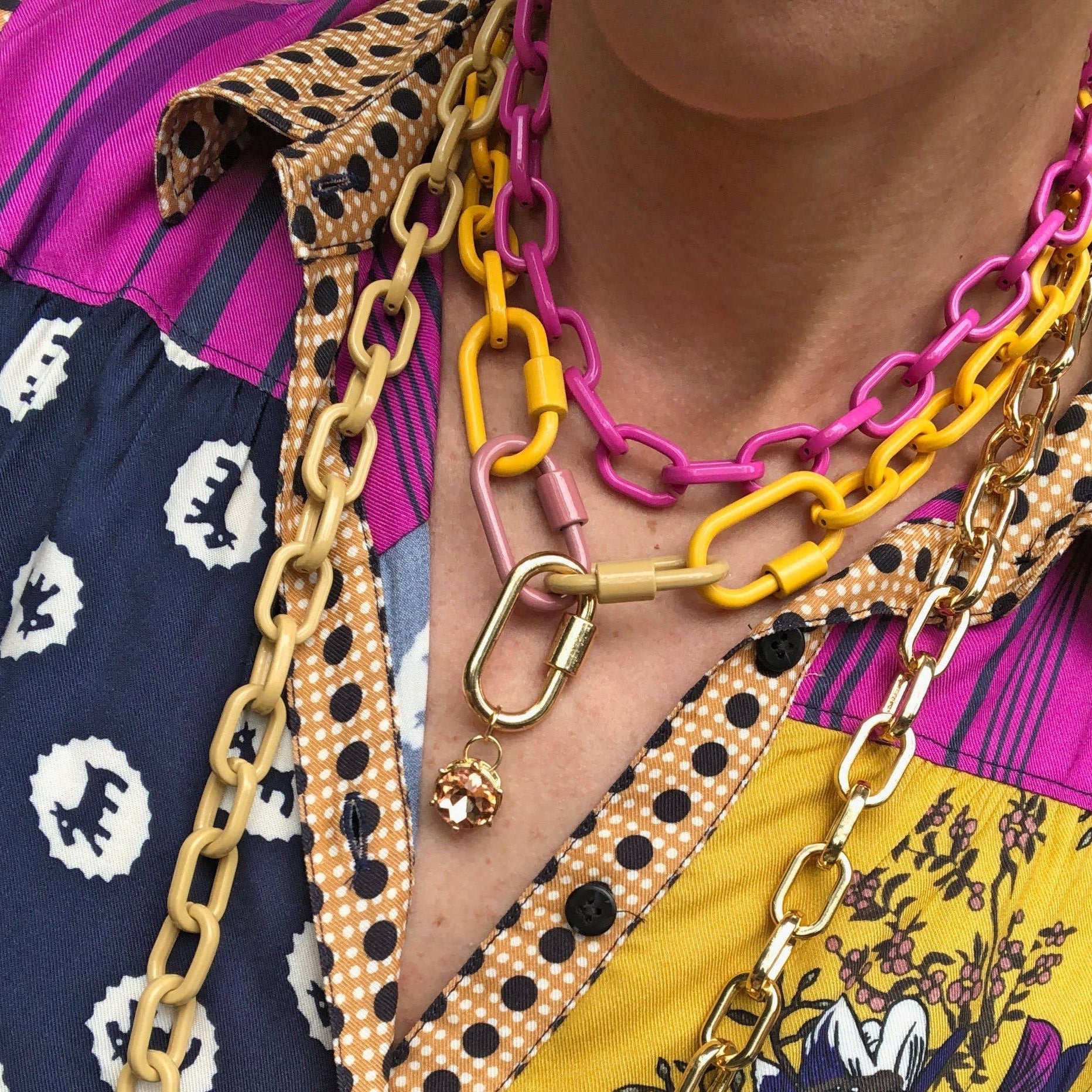 Luxe Link Enamel Chain Necklace, Gold