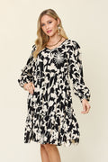 Printed Ruffle Hem Dress with Functional Pockets
