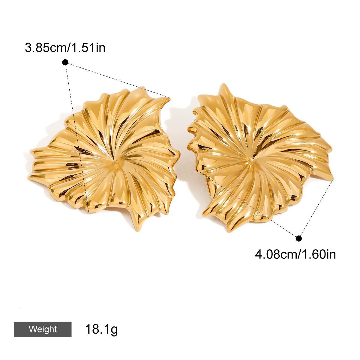 18K gold geometric shape with texture design high-end earrings