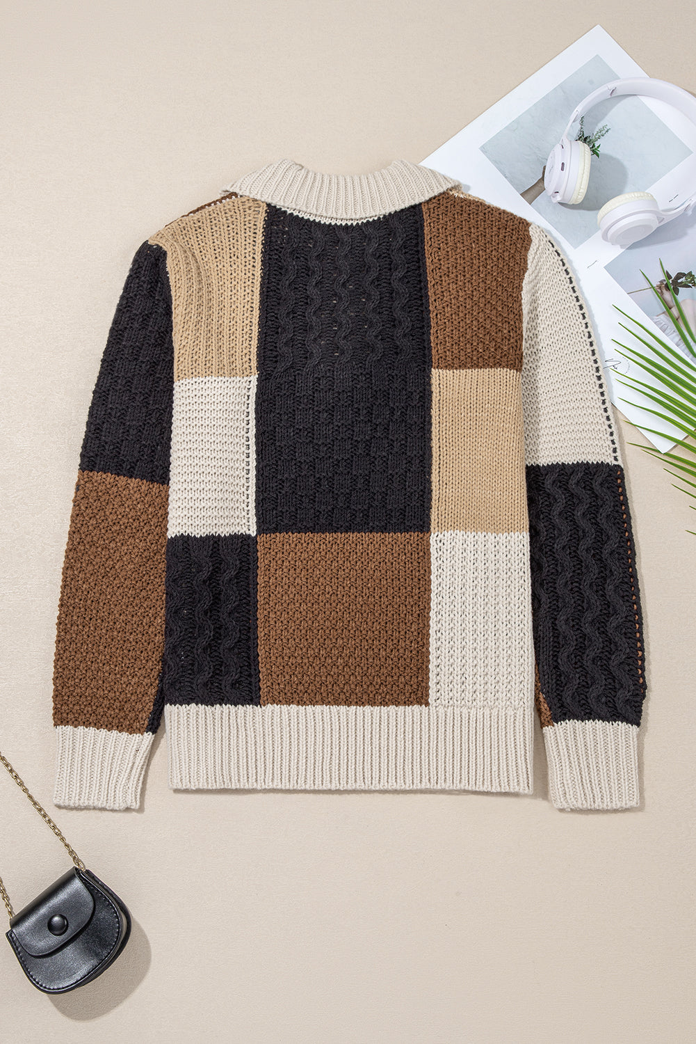 Paige Cable Knit Sleeve Buttons Collared Sweater