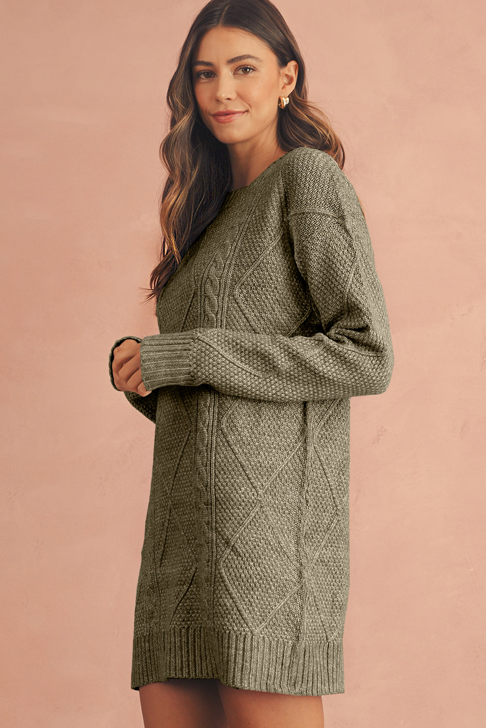 Parchment Cable Knit Drop Shoulder Sweater Dress | Oversized