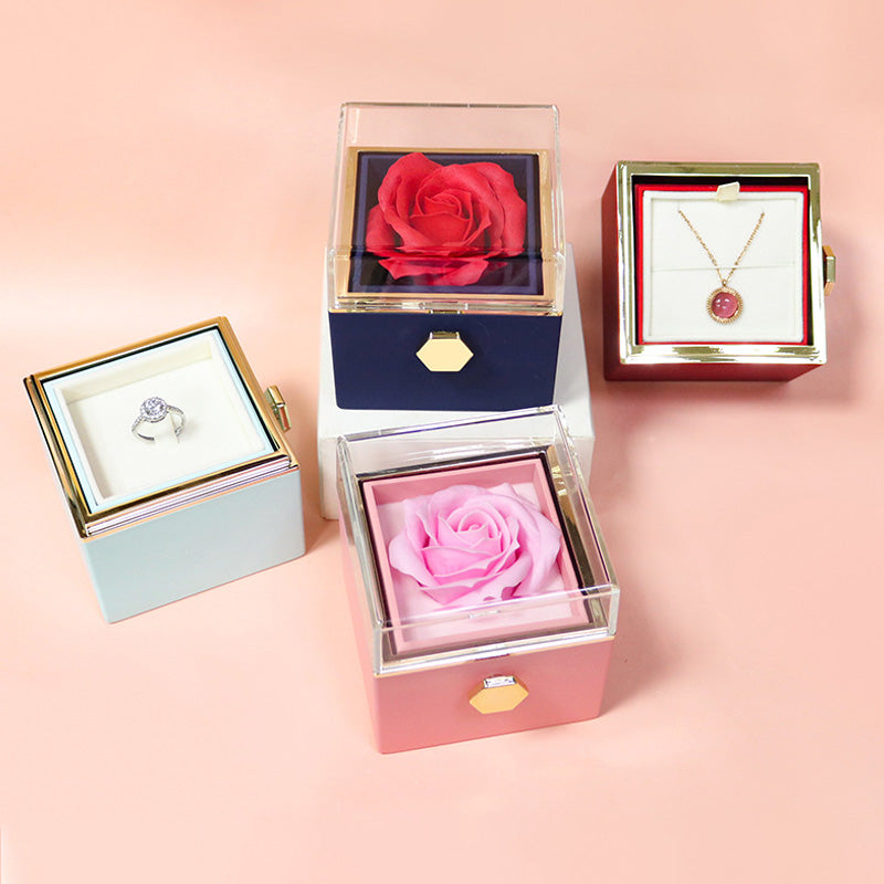 Rotating Soap Flower Rose Gift Box Jewelry Storage for Valentine's