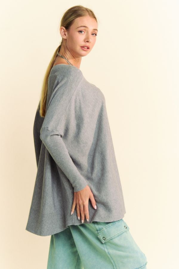 Back To School Sweater - Davi & Dani Round Neck Dropped Shoulder Long Sleeve Knit Top