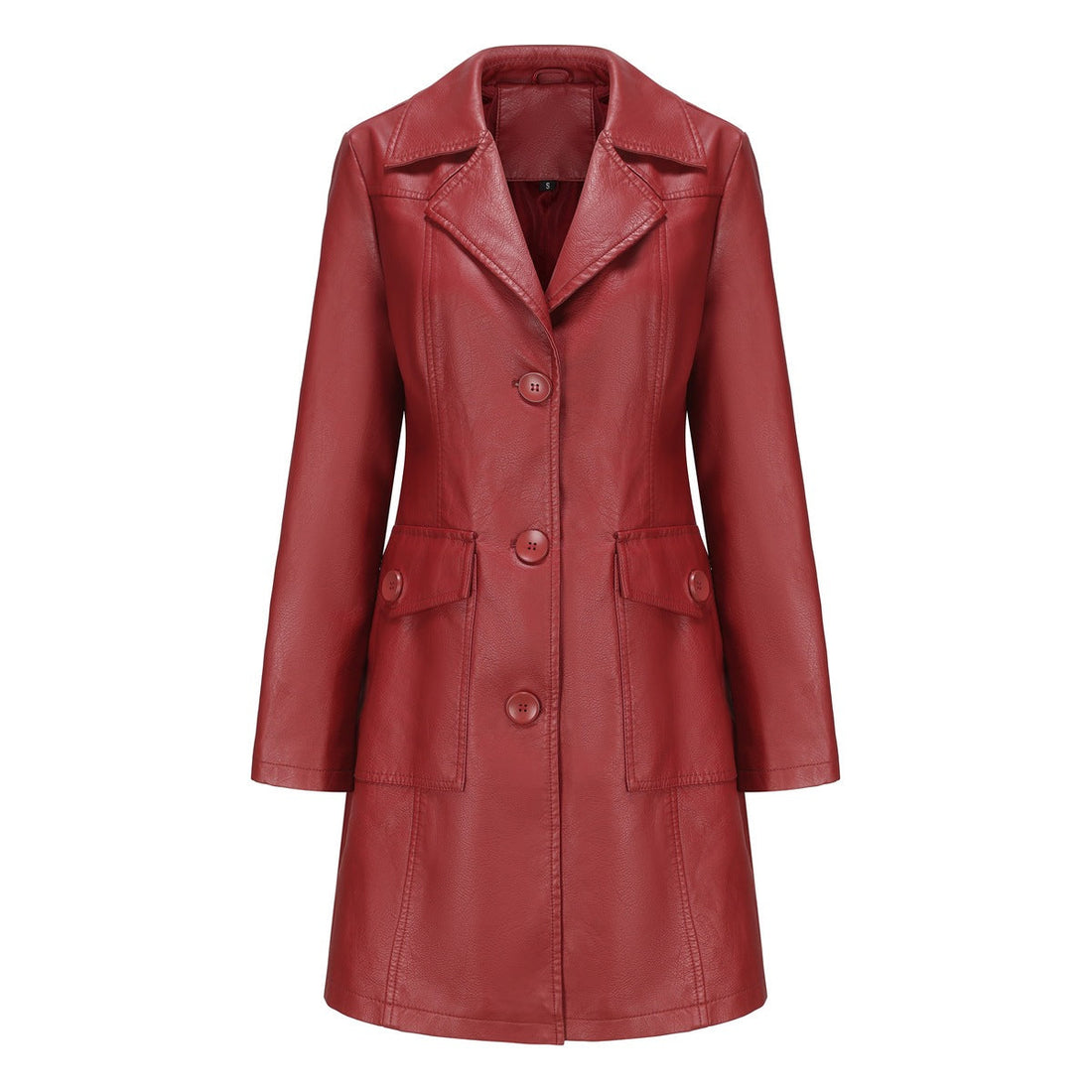 Women's Long Leather Trench Coat Button Front Outerwear
