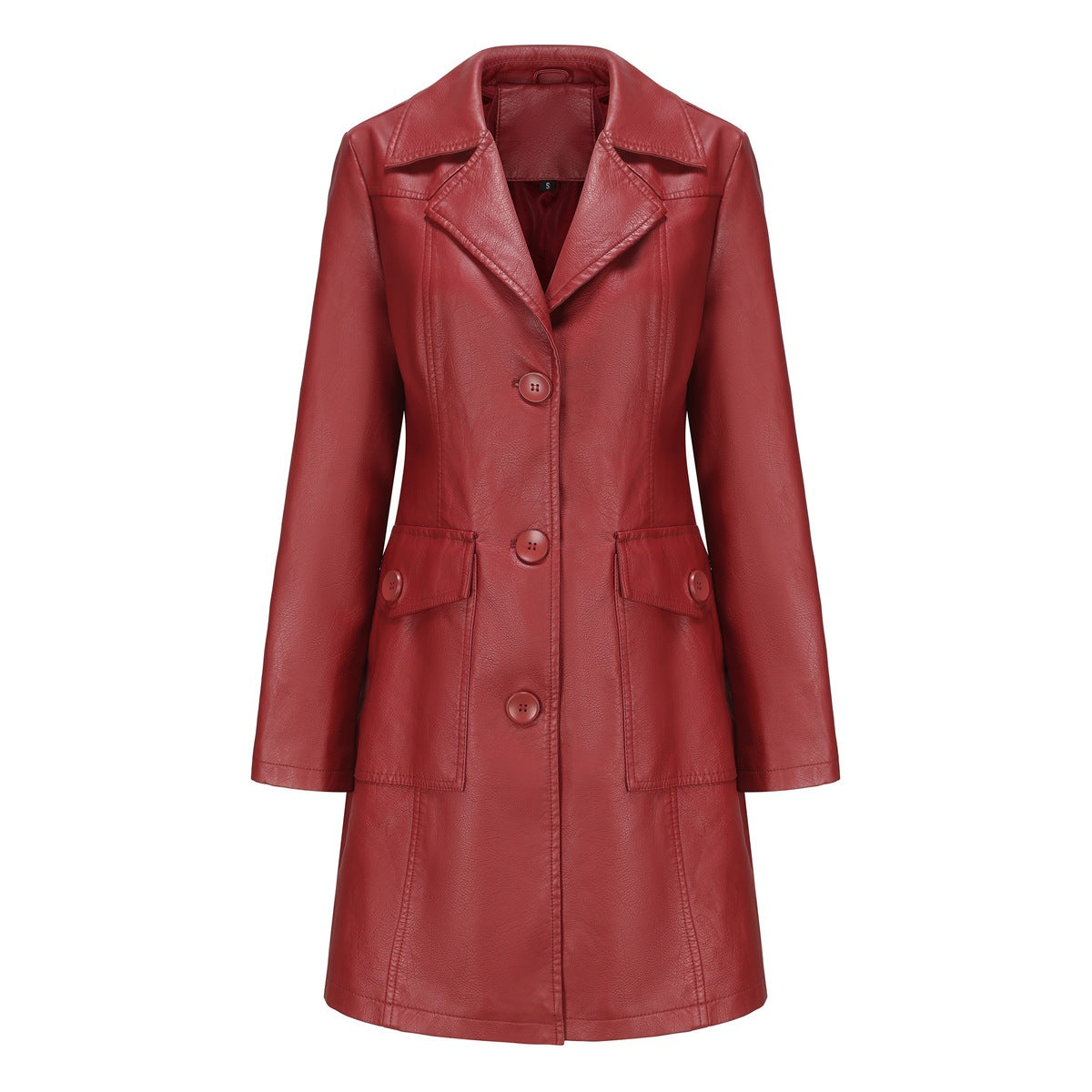 Women's Long Leather Trench Coat Button Front Outerwear