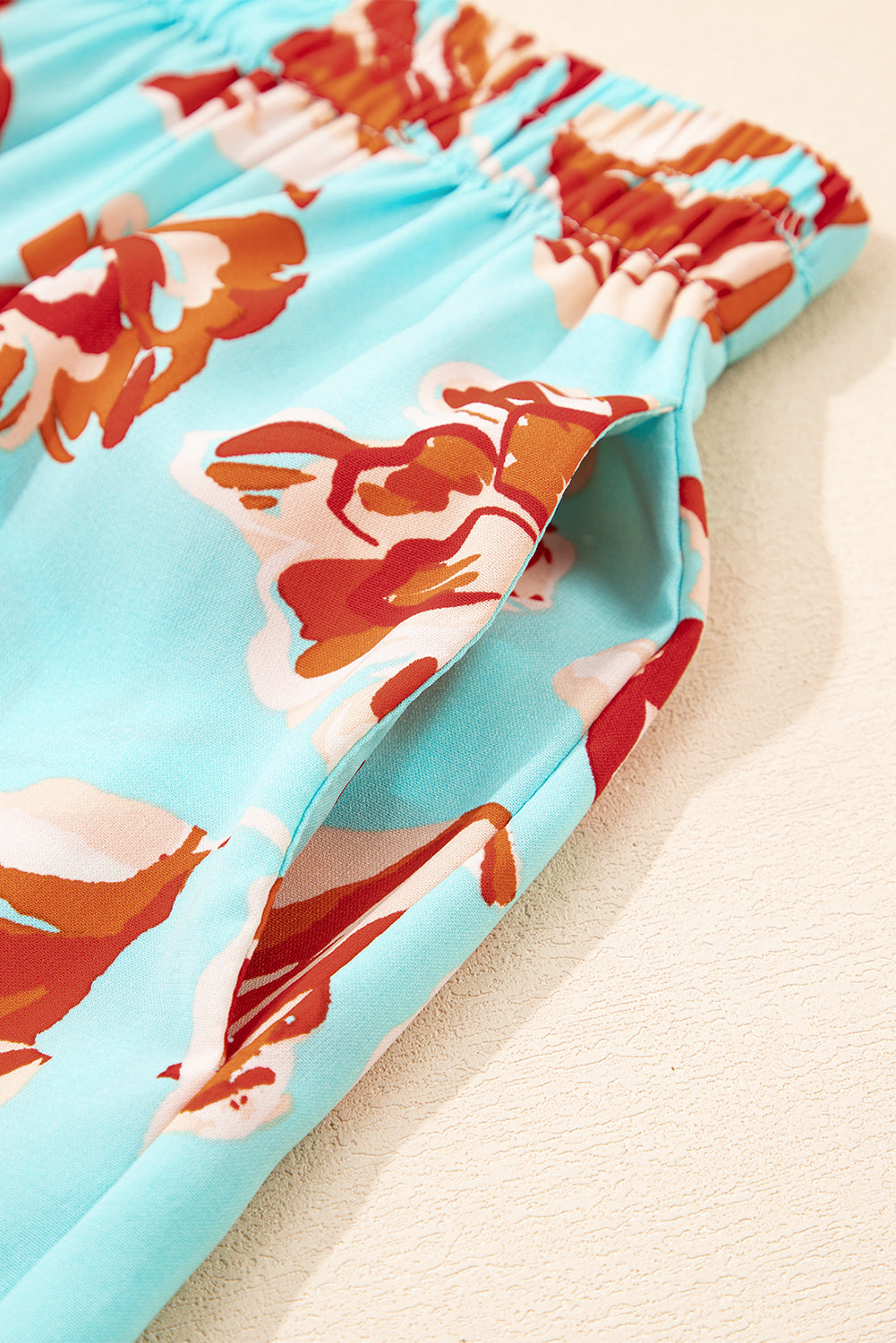 Blue Bohemian Floral Tiered Maxi Skirt with Side Split