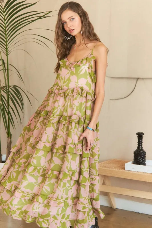 Ruffled Tiered Scoop Neck Cami Summer Dress