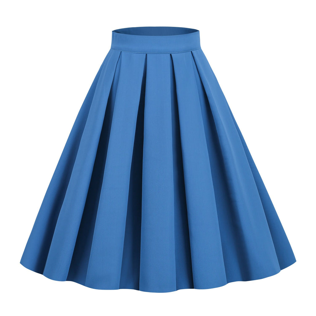 Vintage Style Solid Color A-Line Umbrella Swing Midi Skirt