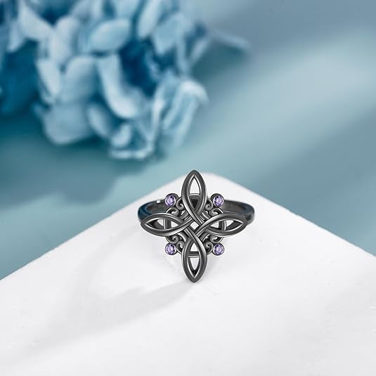 Purple Zircon Gun Black Personalized Hollow-Out Ring European And American High-End Style