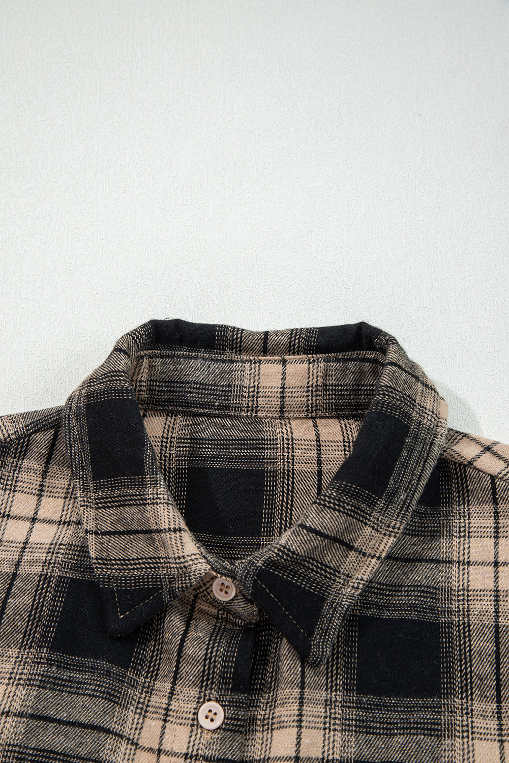 Women's Plaid Brushed Shacket in Tan and Black - Relaxed Fit