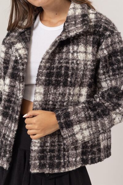 Bouclé Plaid Collared Jacket Retro Chic Button Down Outerwear