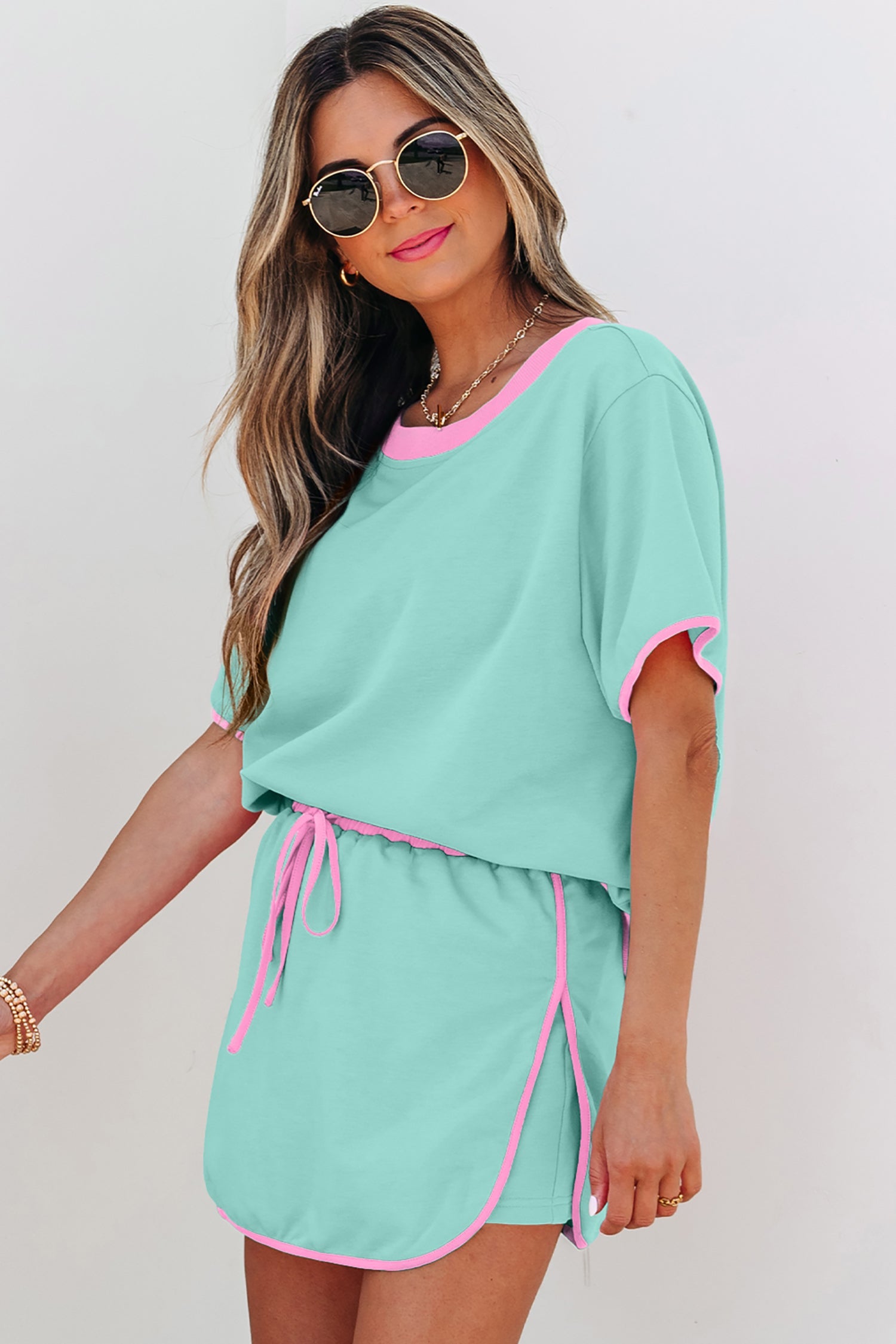 Hunter Drop Shoulder T-Shirt & Skort Set in Mint Green or Pink