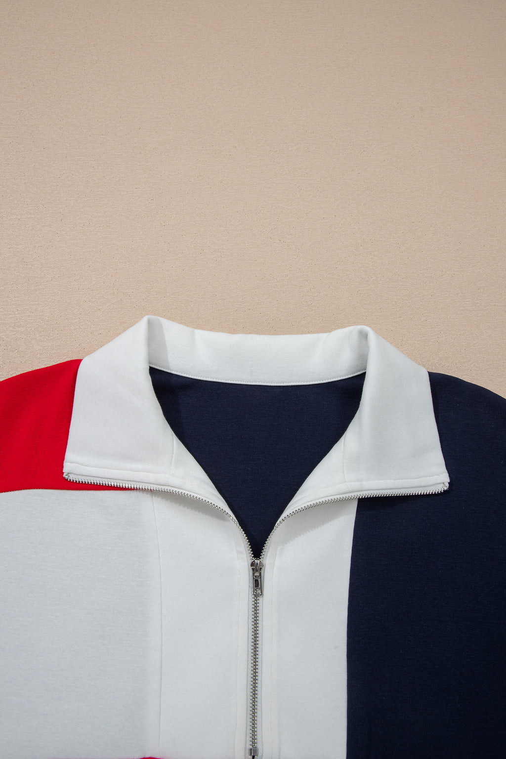 Navy Blue Americana Colorblock Stripes Zip up Collared T Shirt Mini Dress