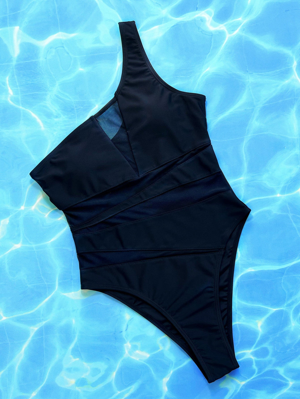 One-Shoulder Sleeveless One-Piece Swimsuit Black