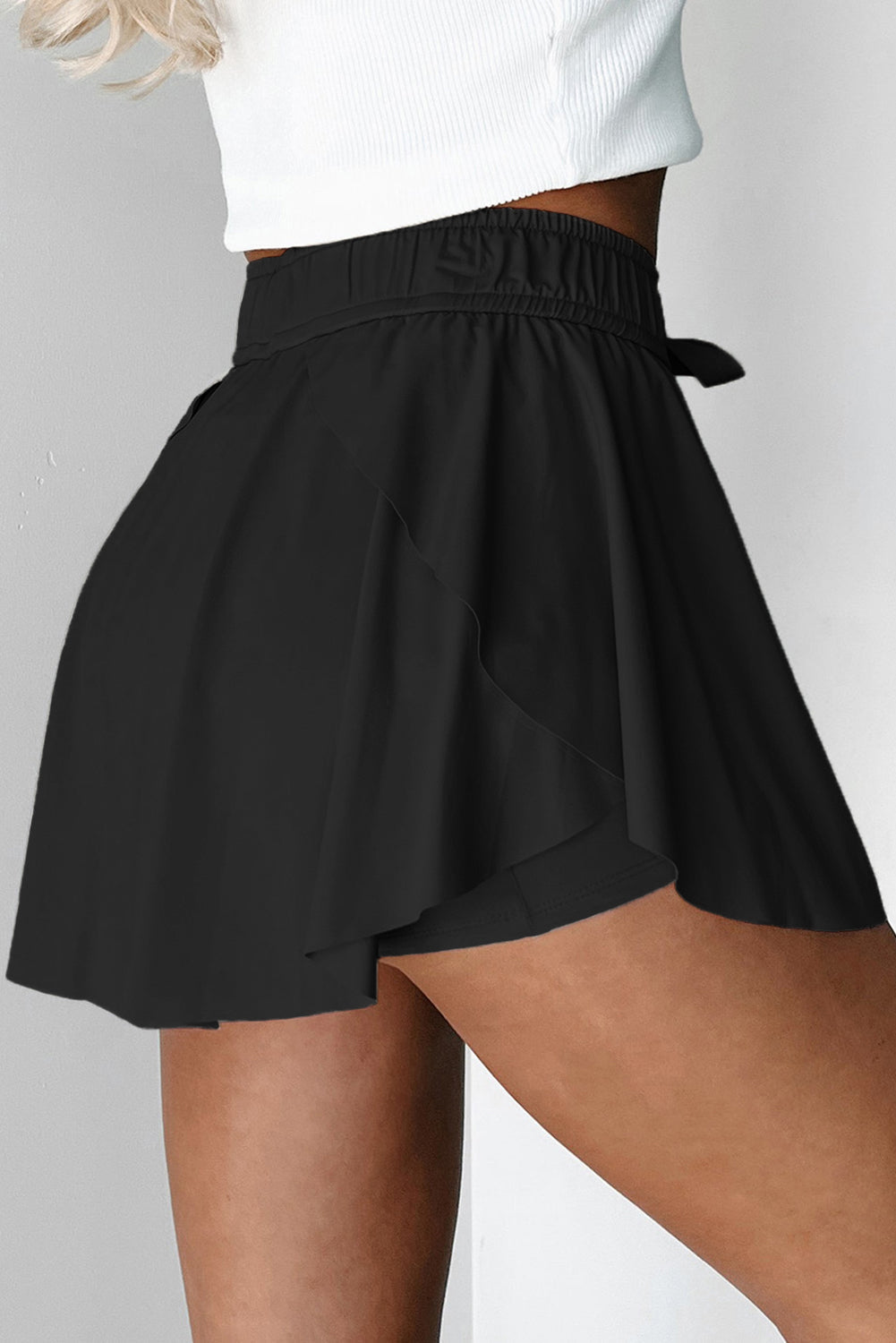 High-Waist Pink Tennis Skorts with Drawstring | Lined A-Line