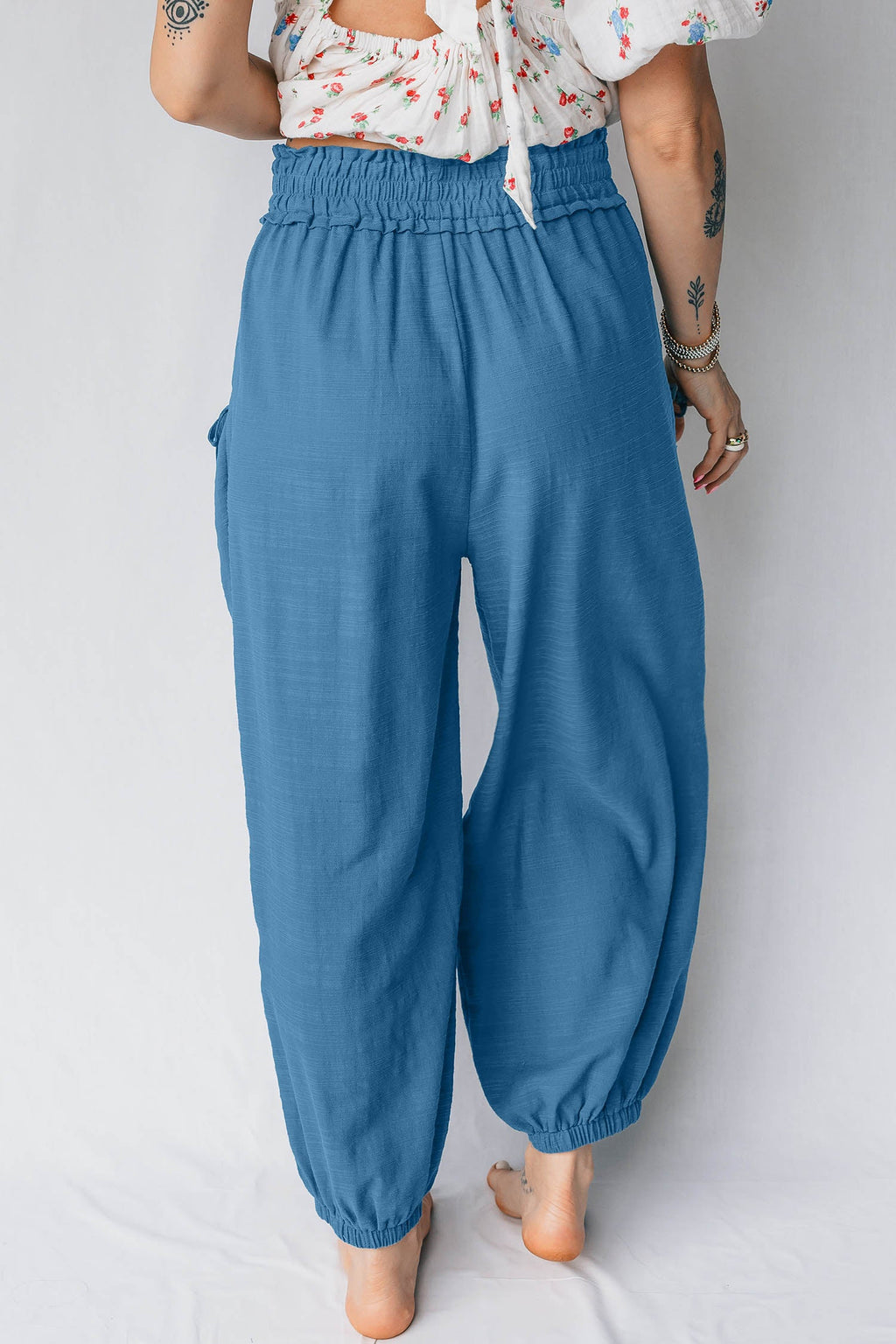 Smock Waist Casual Jogger Style Pants