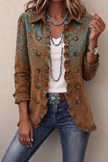 Floral Embroidered Ruffle Trim Double-Breasted Boho Jacket