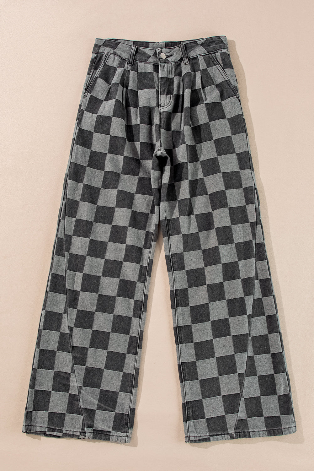 112 Dusk Blue Checkered Wide Leg Jeans | Light Wash