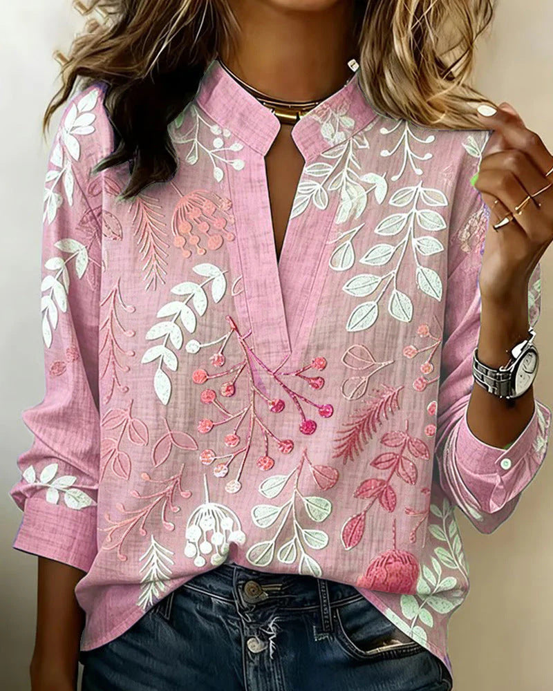 Women's Embroidered Floral Casual Long Sleeve Shirt Top - Image 9