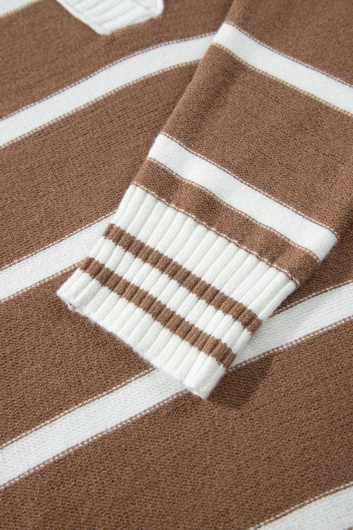 Plus Size Stripe Collared V-Neck Exposed Seam Sweater